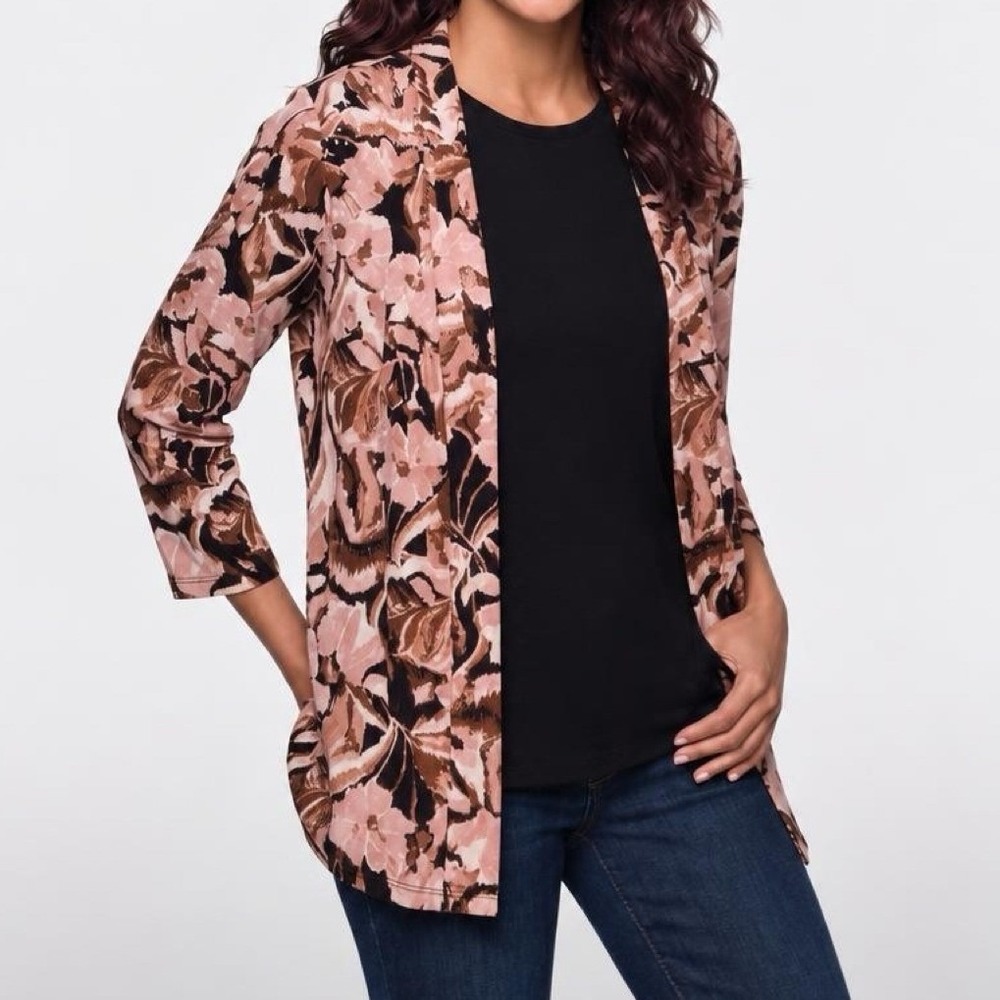 Ava & Grace XL Tan Mock 2-Piece Top Attached Tank Cardigan Overlay Rhinestone